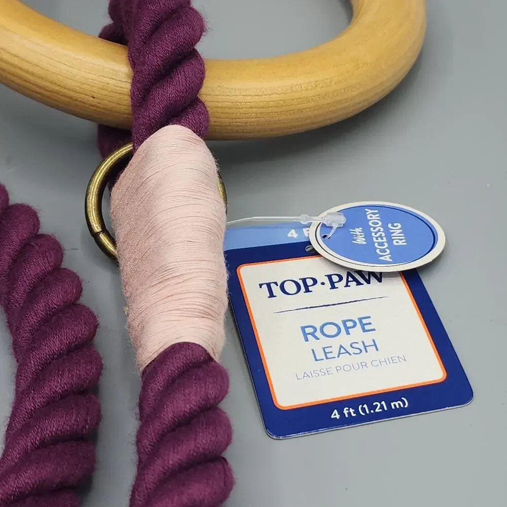 Dog Leash Top Paw Explorer Collection Rope with Wooden Handle 4ft NWT Purple